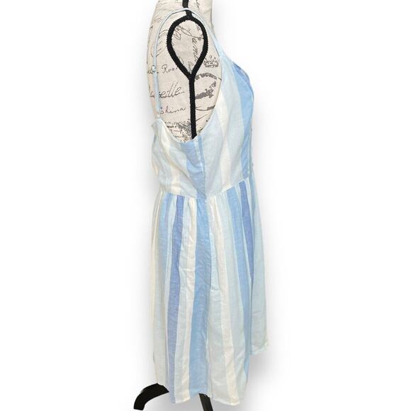 New Joie Linen Blend Stripe Dress Spaghetti Strap Blue Mommy & Me 10 w/ headband - Picture 2 of 11